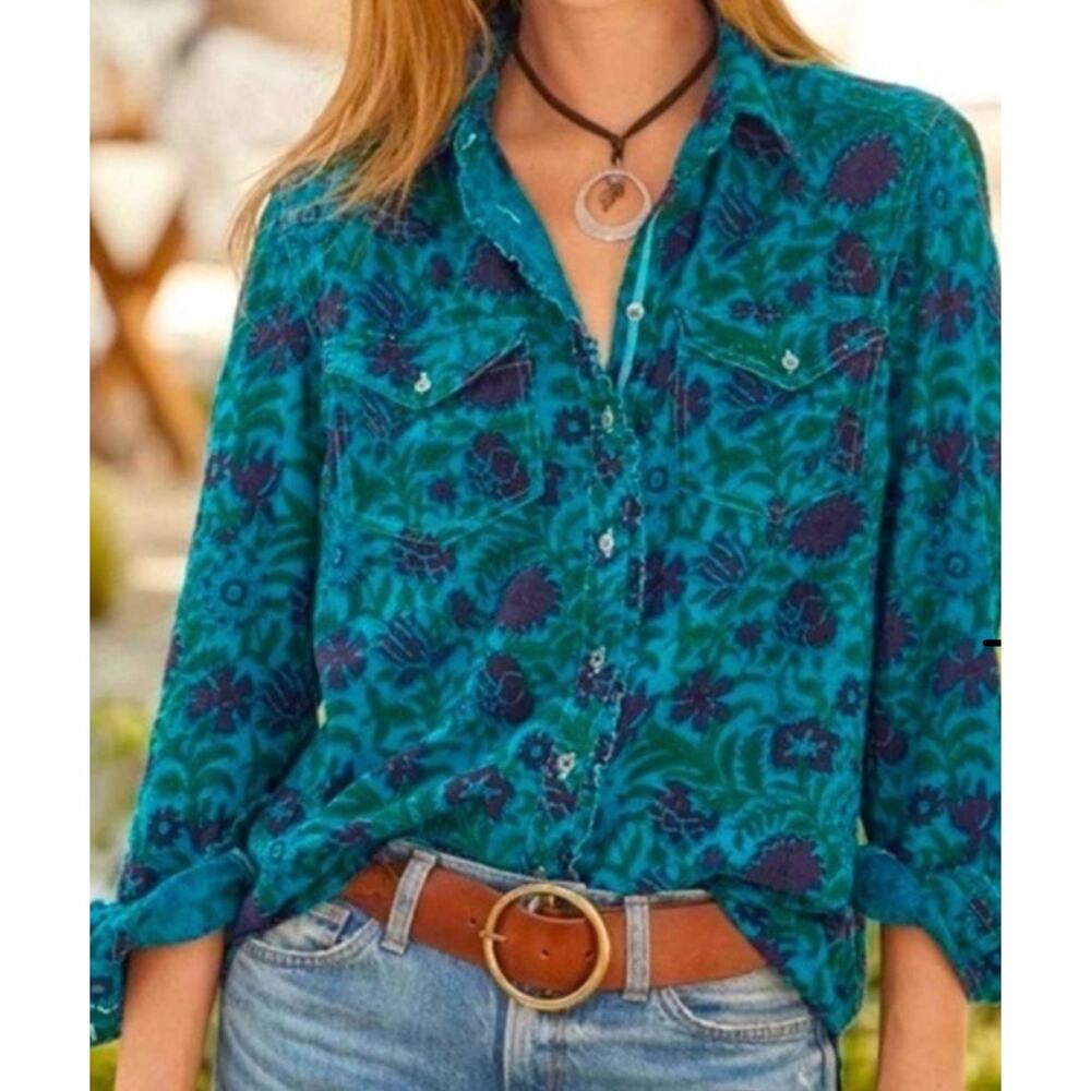 Sundance Turquoise and Navy Floral Blouse